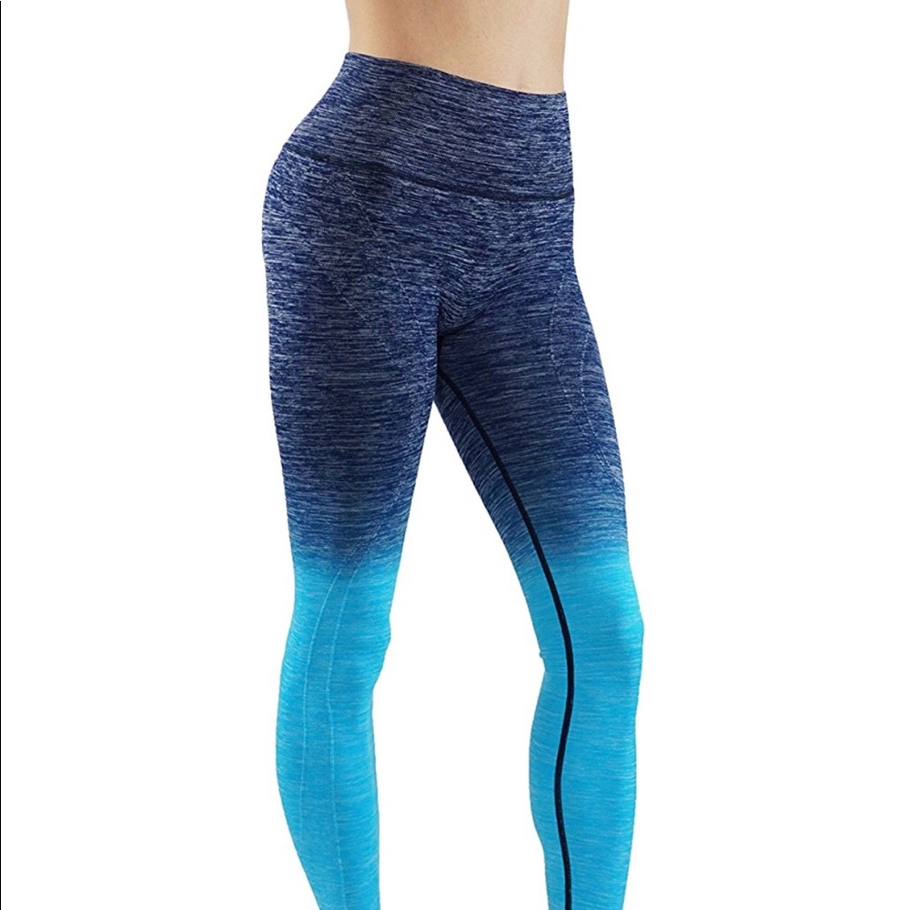 Blue Ombré Yoga Workout Leggings